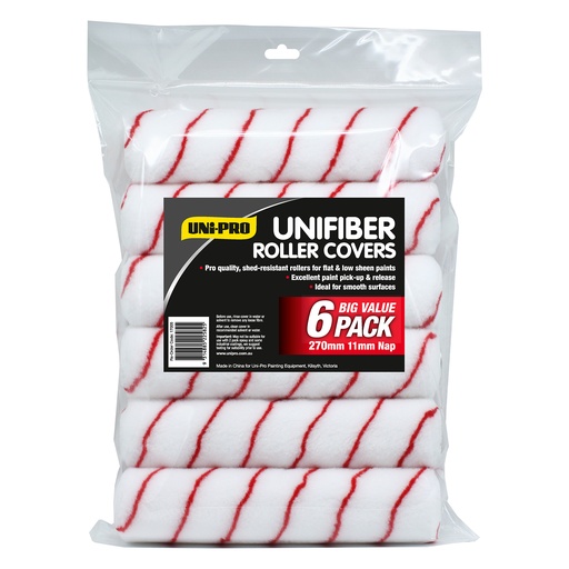 [ZUP17005-6] Uni-Pro Roller Cover Red Stripe 270mm 6pk